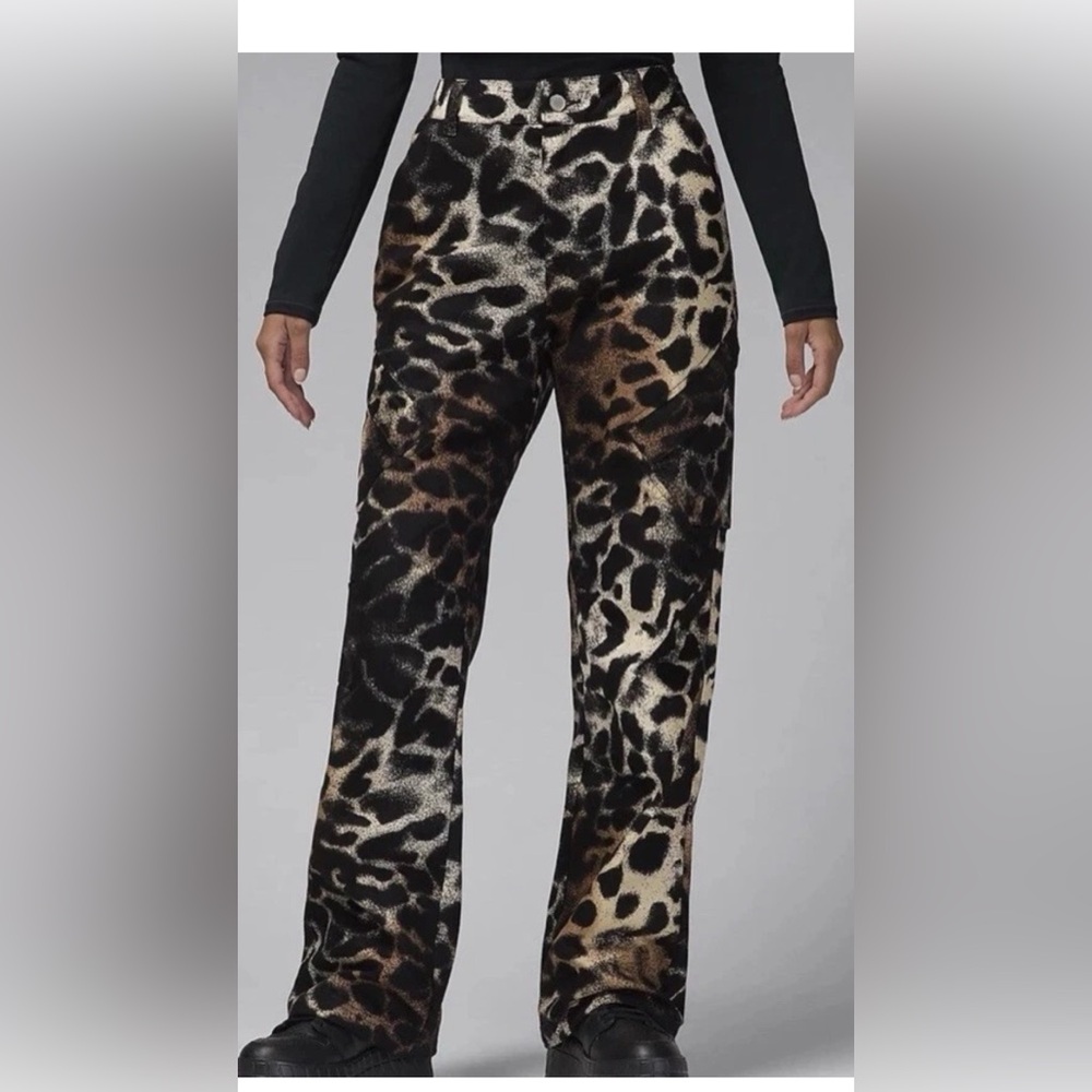 Jordan Nike Leopard-Print Boot Cut Pants - Black & Brown size small